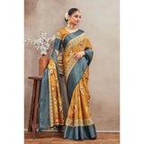 Generic Women's Crepe Silk Printed Saree With Unstitched Blouse 5.5Mtr (Mustard)