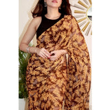 Generic Women's Georgette Printed Saree With Unstitched Blouse 5.5Mtr (Yellow )