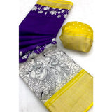 Generic Women's Dola Silk Printed Saree With Unstitched Blouse 5.5Mtr (Purple )