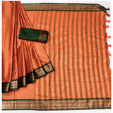 Generic Women's Cotton Silk Solid Saree With Unstitched Blouse 5.5Mtr (Orange)
