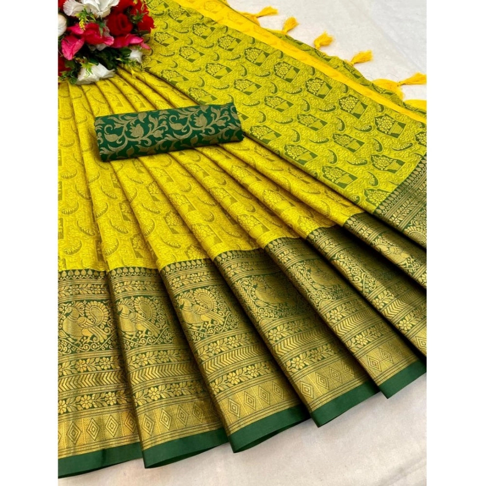 Generic Women's Cotton Silk Printed Saree With Unstitched Blouse 5.5Mtr (Light Green)
