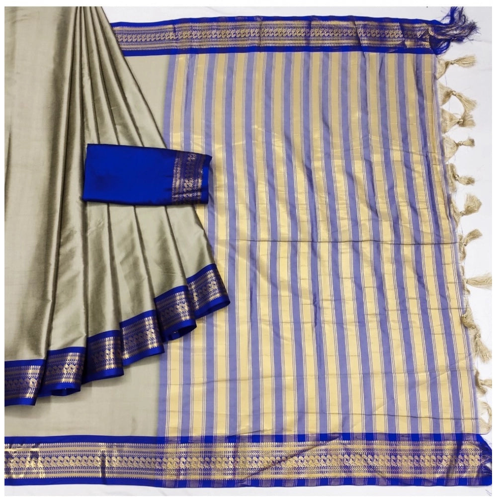 Generic Women's Cotton Silk Solid Saree With Unstitched Blouse 5.5Mtr (Grey)