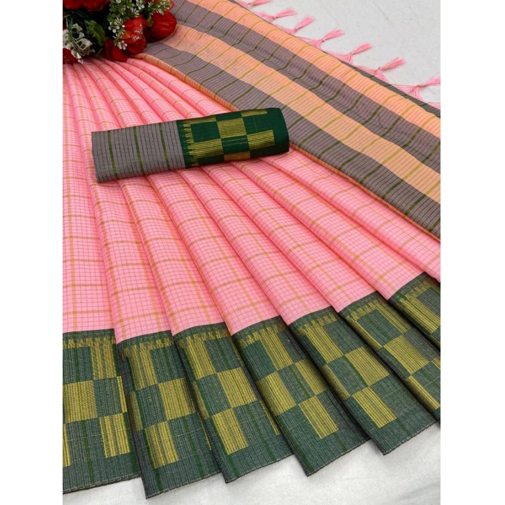 Generic Women's Cotton Silk Printed Saree With Unstitched Blouse 5.5Mtr (Pink)