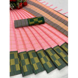 Generic Women's Cotton Silk Printed Saree With Unstitched Blouse 5.5Mtr (Pink)