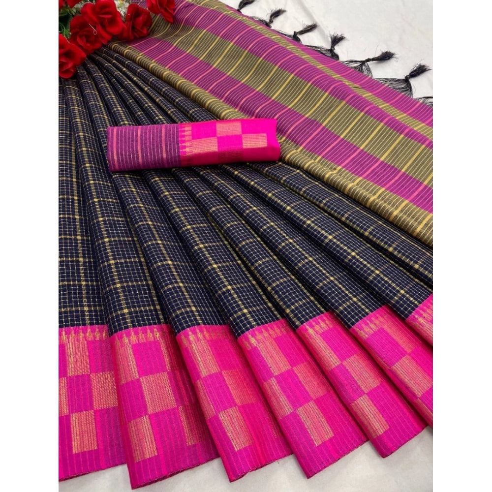 Generic Women's Cotton Silk Printed Saree With Unstitched Blouse 5.5Mtr (Black)