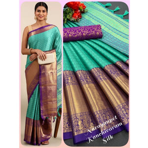 Generic Women's Cotton Silk Woven Design Saree With Unstitched Blouse 5.5Mtr (Green)