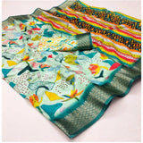 Generic Women's Cotton Silk Printed Saree With Unstitched Blouse 5.5Mtr (Multicolor)