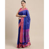 Generic Women's Cotton Silk Checkered Saree With Unstitched Blouse 5.5Mtr (R Blue)
