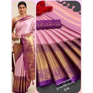 Generic Women's Cotton Silk Woven Design Saree With Unstitched Blouse 5.5Mtr (Purple)