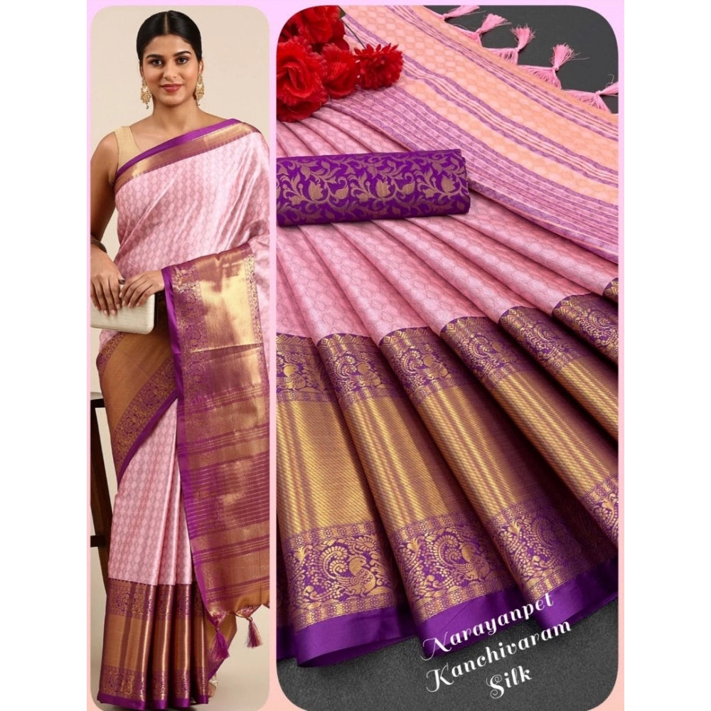 Generic Women's Cotton Silk Woven Design Saree With Unstitched Blouse 5.5Mtr (Purple)