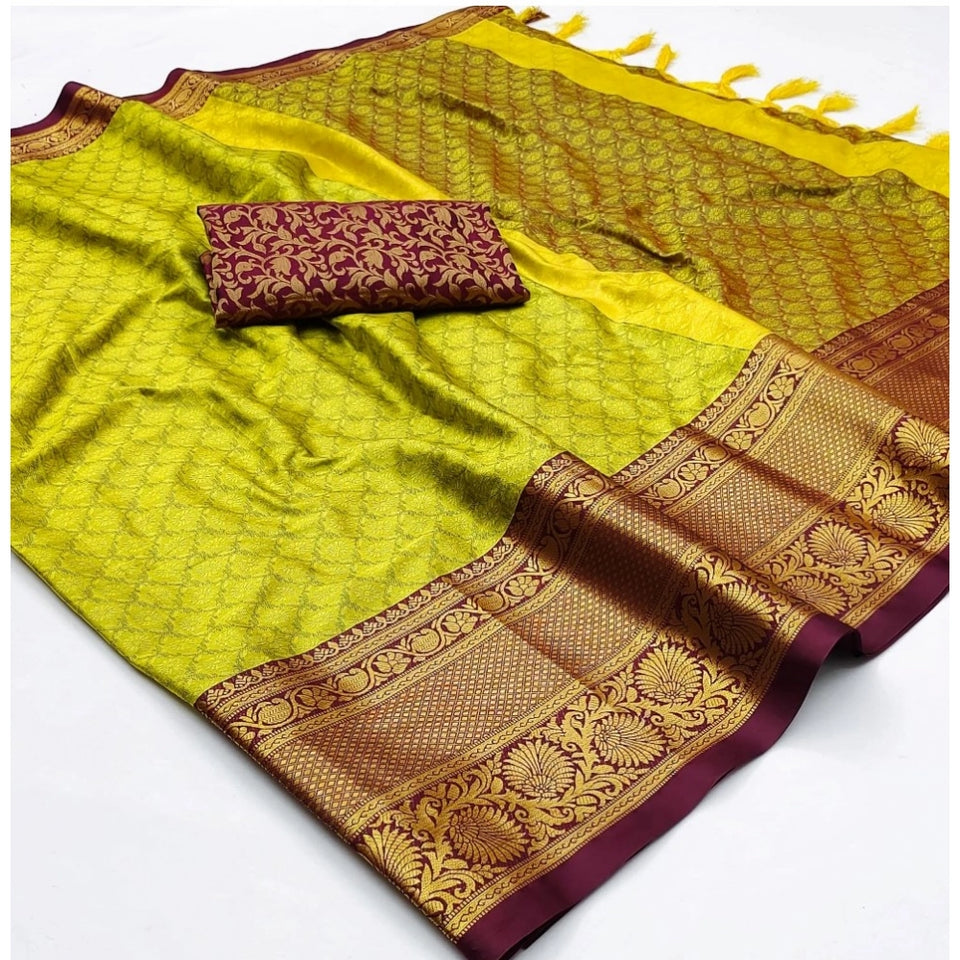Generic Women's Cotton Silk Floral Print Saree With Unstitched Blouse 5.5Mtr (Light Green)