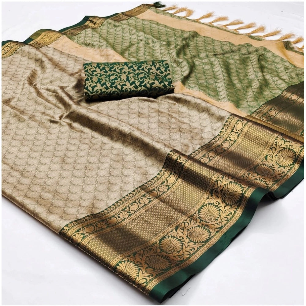 Generic Women's Cotton Silk Floral Print Saree With Unstitched Blouse 5.5Mtr (Green)