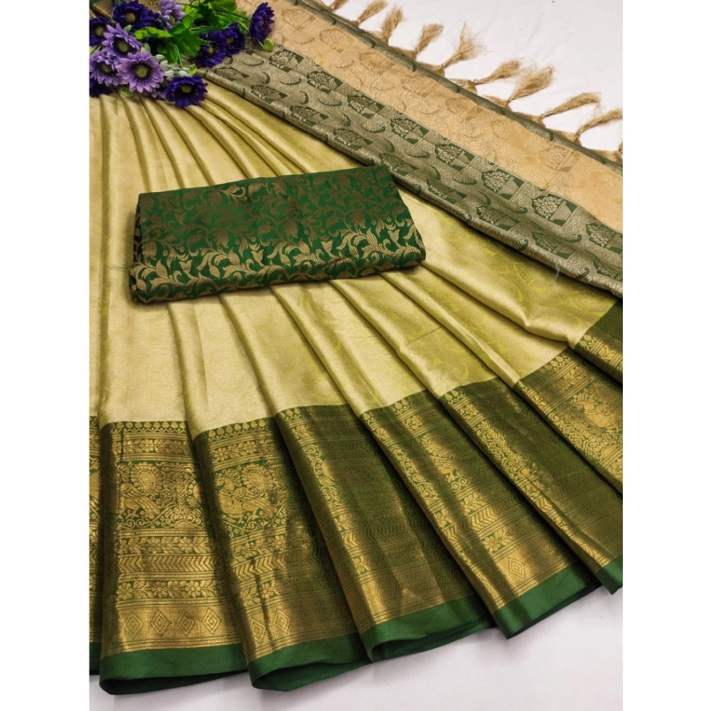 Generic Women's Cotton Silk Printed Saree With Unstitched Blouse 5.5Mtr (Cream)
