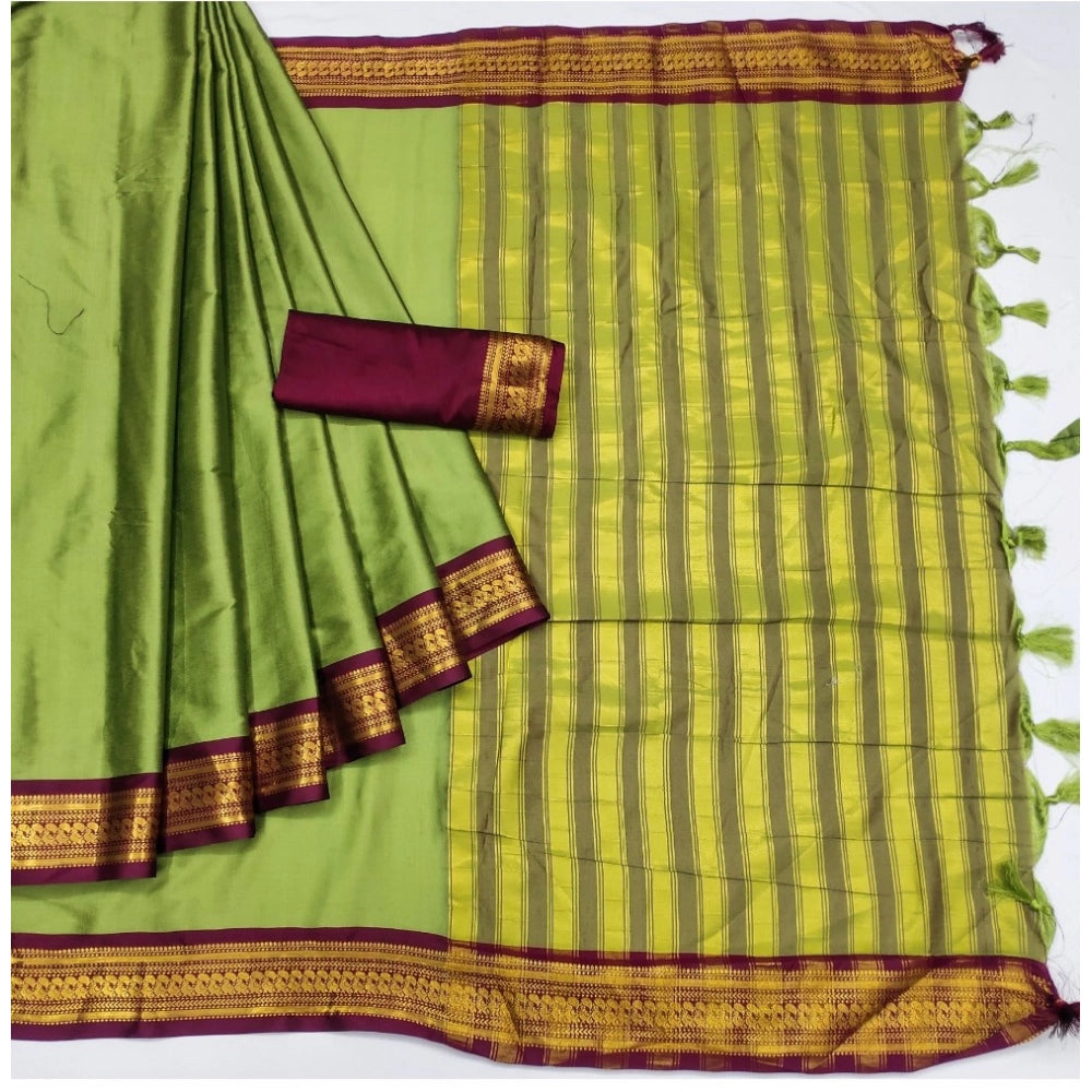 Generic Women's Cotton Silk Solid Saree With Unstitched Blouse 5.5Mtr (Light Green)