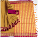 Generic Women's Cotton Silk Solid Saree With Unstitched Blouse 5.5Mtr (Yellow)