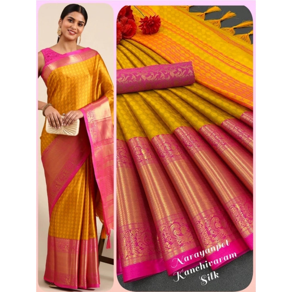 Generic Women's Cotton Silk Woven Design Saree With Unstitched Blouse 5.5Mtr (Orange)