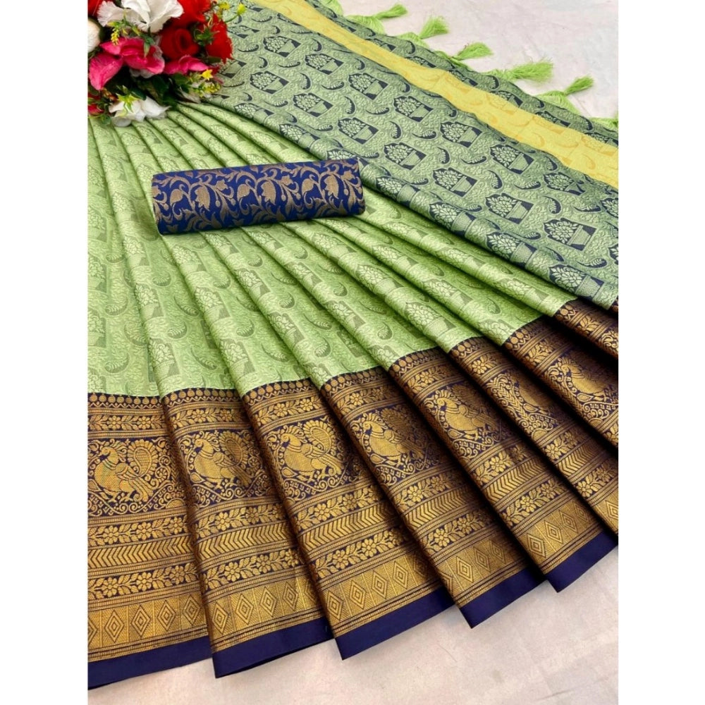 Generic Women's Cotton Silk Printed Saree With Unstitched Blouse 5.5Mtr (Pista)