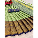 Generic Women's Cotton Silk Printed Saree With Unstitched Blouse 5.5Mtr (Pista)