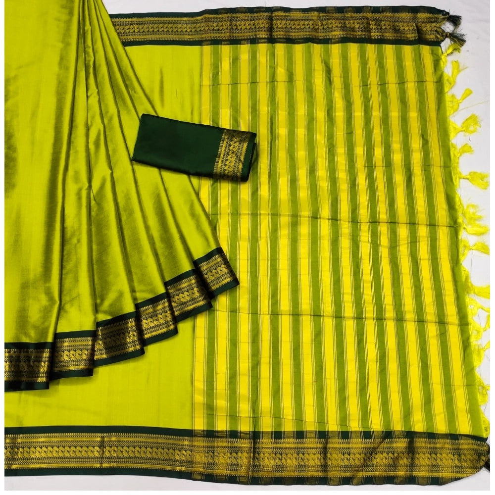Generic Women's Cotton Silk Solid Saree With Unstitched Blouse 5.5Mtr (Yellow)