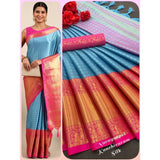 Generic Women's Cotton Silk Woven Design Saree With Unstitched Blouse 5.5Mtr (Light Blue)