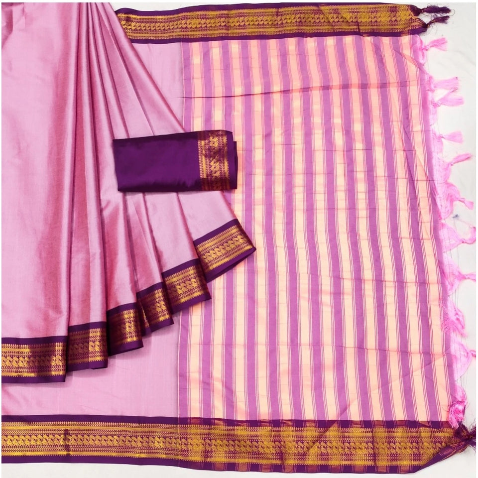 Generic Women's Cotton Silk Solid Saree With Unstitched Blouse 5.5Mtr (Pink)
