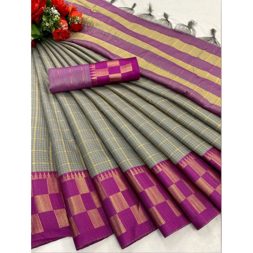 Generic Women's Cotton Silk Printed Saree With Unstitched Blouse 5.5Mtr (Grey)