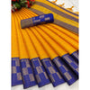 Generic Women's Cotton Silk Printed Saree With Unstitched Blouse 5.5Mtr (Gold-Blue)