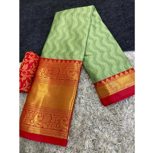 Generic Women's Cotton Silk Printed Saree With Unstitched Blouse 5.5Mtr (Green)