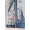 Generic Women's Linen Digital Print Saree With Unstitched Blouse 5.5Mtr (Blue)