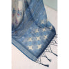 Generic Women's Linen Digital Print Saree With Unstitched Blouse 5.5Mtr (Blue)