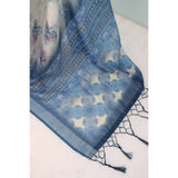 Generic Women's Linen Digital Print Saree With Unstitched Blouse 5.5Mtr (Blue)