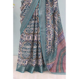 Generic Women's Linen Digital Print Saree With Unstitched Blouse 5.5Mtr (Green)