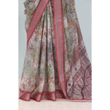 Generic Women's Linen Digital Print Saree With Unstitched Blouse 5.5Mtr (Multicolor)