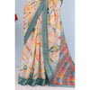 Generic Women's Linen Digital Print Saree With Unstitched Blouse 5.5Mtr (Green)