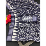 Generic Women's Cotton Linen Woven Design Saree With Unstitched Blouse 5.5Mtr (Grey)