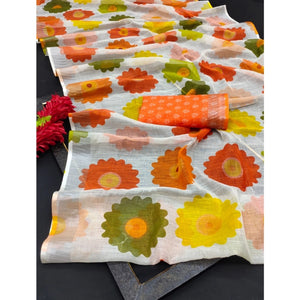 Generic Women's Cotton Linen Woven Design Saree With Unstitched Blouse 5.5Mtr (Orange)
