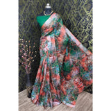 Generic Women's Cotton Linen Woven Design Saree With Unstitched Blouse 5.5Mtr (Green)