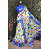 Generic Women's Cotton Linen Woven Design Saree With Unstitched Blouse 5.5Mtr (Blue)