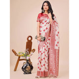 Generic Women's Linen Cotton Printed Saree With Unstitched Blouse 5.5Mtr (Maroon)