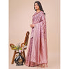 Generic Women's Linen Cotton Printed Saree With Unstitched Blouse 5.5Mtr (Purple)