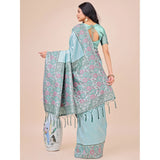 Generic Women's Lichi Silk Printed Saree With Unstitched Blouse 5.5Mtr (Teal)