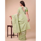 Generic Women's Cotton Printed Saree With Unstitched Blouse 5.5Mtr (Light Green)
