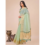 Generic Women's Organza Printed Saree With Unstitched Blouse 5.5Mtr (Olive Green)