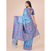 Generic Women's Lichi Silk Printed Saree With Unstitched Blouse 5.5Mtr (Sky Blue)