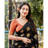 Generic Women's Silk Printed Saree With Unstitched Blouse 5.5Mtr (Blacl-Orange)