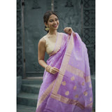Generic Women's Cotton  Printed Saree With Unstitched Blouse 5.5Mtr (Lavender)