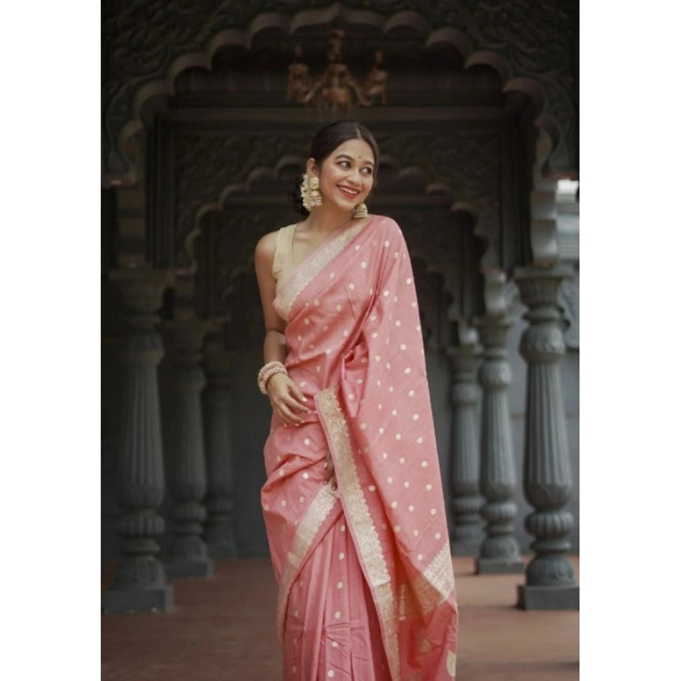 Generic Women's Cotton  Printed Saree With Unstitched Blouse 5.5Mtr (Peach)