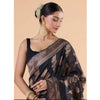 Generic Women's Silk Printed Saree With Unstitched Blouse 5.5Mtr (Black)