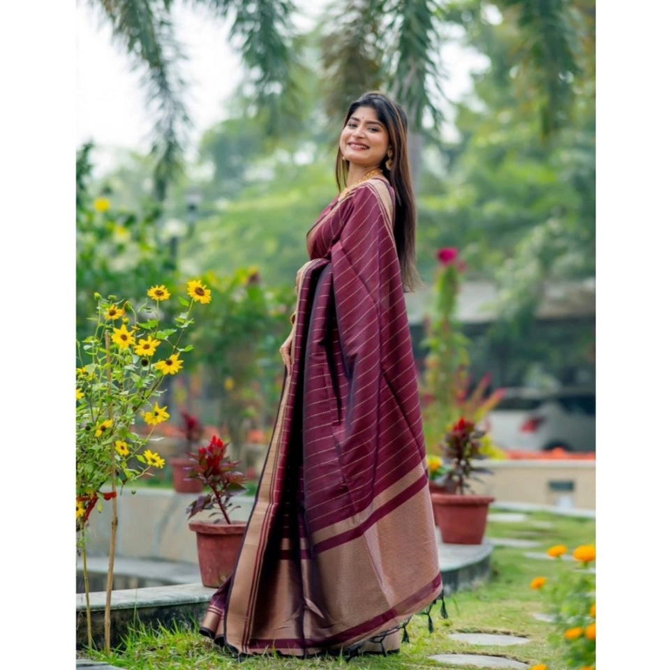 Generic Women's Silk Printed Saree With Unstitched Blouse 5.5Mtr (Maroon)