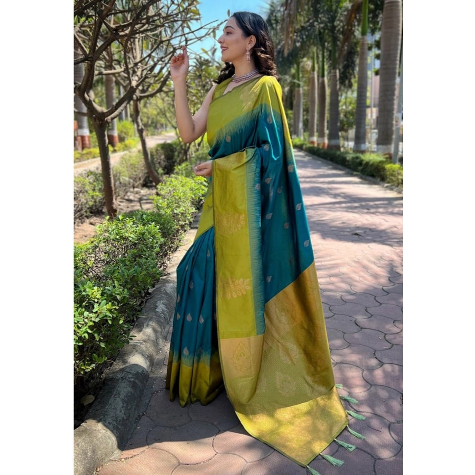 Generic Women's Silk Printed Saree With Unstitched Blouse 5.5Mtr (Rama)